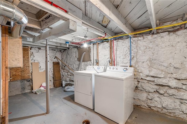 basement featuring washer and dryer