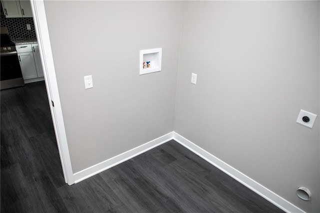 laundry area with hookup for a washing machine, dark wood-type flooring, and hookup for an electric dryer