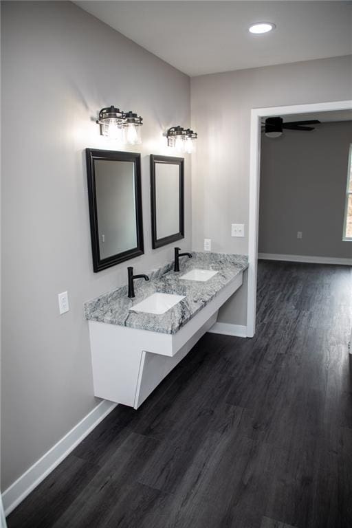 bathroom featuring wood-type flooring and vanity