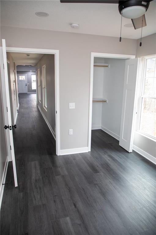 hall featuring dark wood-type flooring