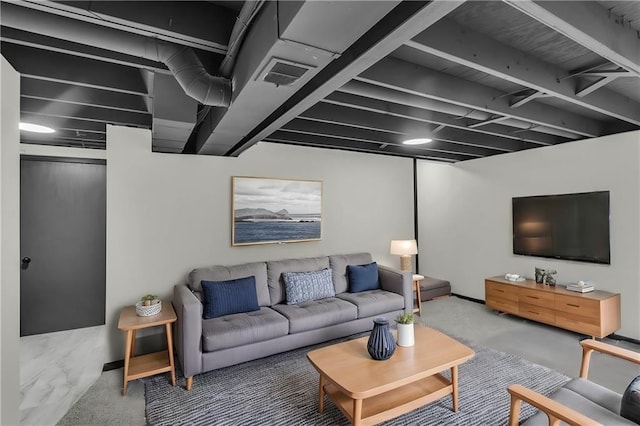 living room featuring concrete floors