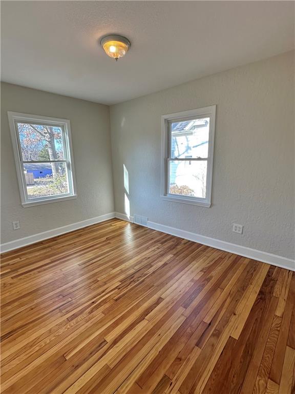 empty room with a healthy amount of sunlight and light hardwood / wood-style floors