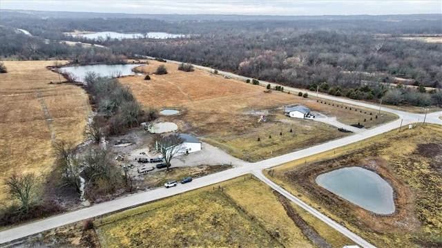 bird's eye view with a water view and a rural view