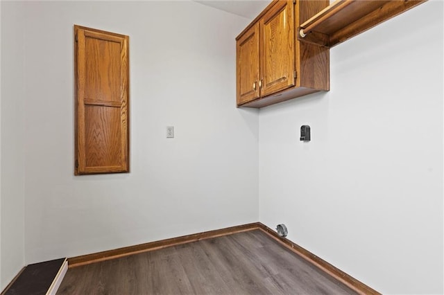 washroom with cabinets and wood-type flooring