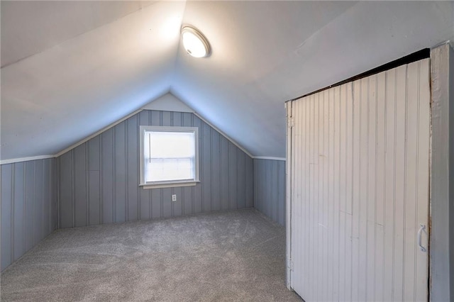 additional living space with light colored carpet and lofted ceiling