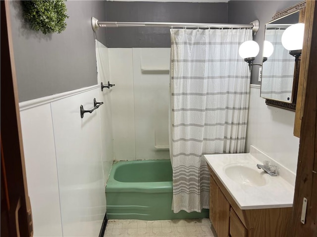 bathroom with vanity and shower / tub combo