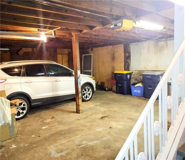 garage with a garage door opener