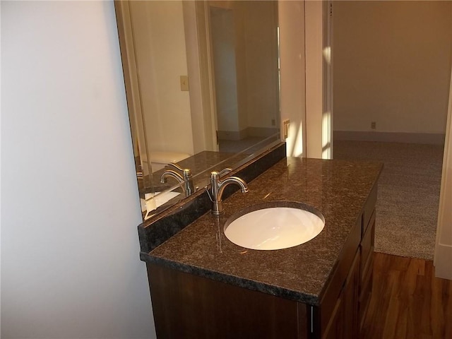 bathroom with wood-type flooring and vanity