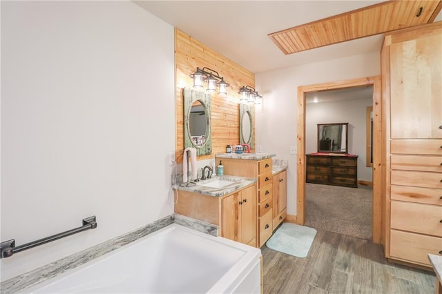 bathroom with vanity and wood-type flooring