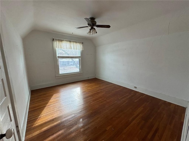 bonus room with vaulted ceiling, hardwood / wood-style floors, and ceiling fan