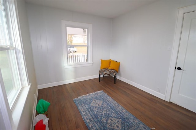 living area featuring dark wood-type flooring