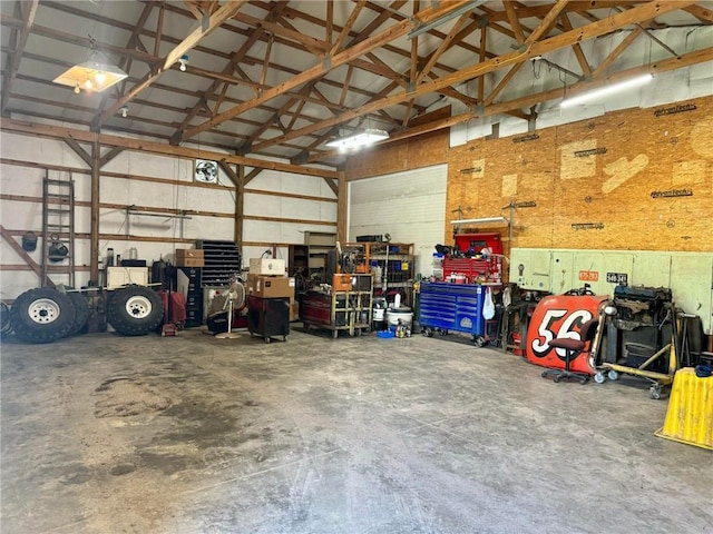 garage featuring a workshop area