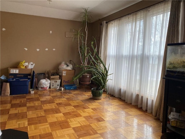 interior space with light parquet flooring