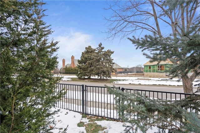 view of snow covered deck