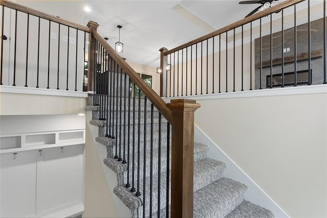 1316 N Holland Ct, Independence, MO 64056 - stairs featuring ceiling fan