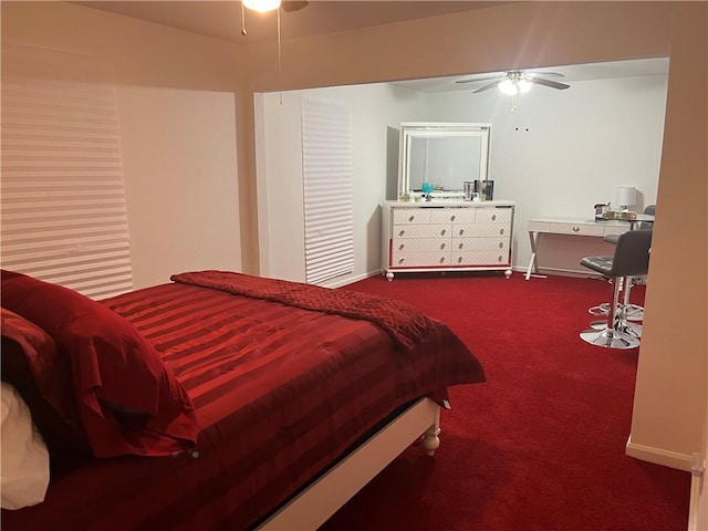 bedroom featuring carpet flooring and ceiling fan