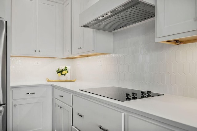 4102 W 158th Ter, Overland Park, KS 66224 - kitchen featuring custom exhaust hood, black electric stovetop, white cabinetry, and light countertops