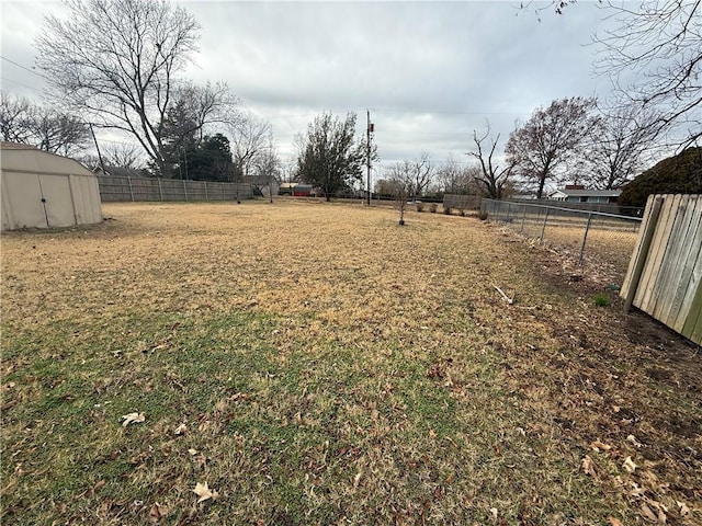 view of yard with a storage unit