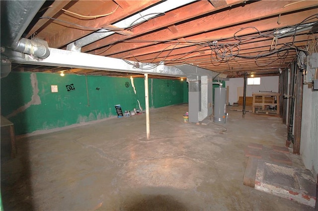 basement featuring water heater