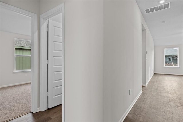 corridor featuring dark hardwood / wood-style floors