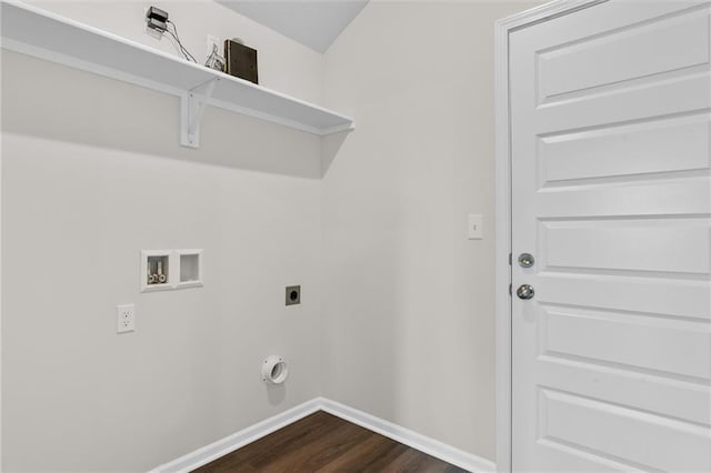 laundry room with hookup for a washing machine, dark hardwood / wood-style floors, and hookup for an electric dryer