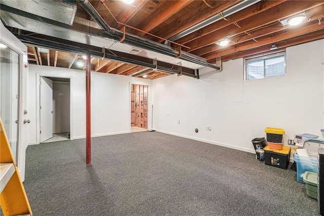 basement with carpet floors