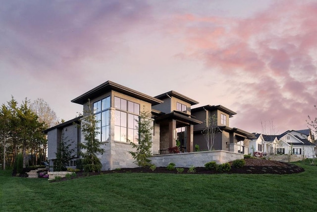 21359 W 93rd Ct, Lenexa, KS 66220 - view of side of property with stone siding and a yard