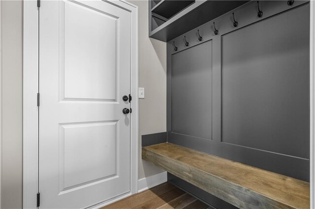 18580 W 169th Ter, Olathe, KS 66062 - mudroom with dark wood-type flooring and baseboards