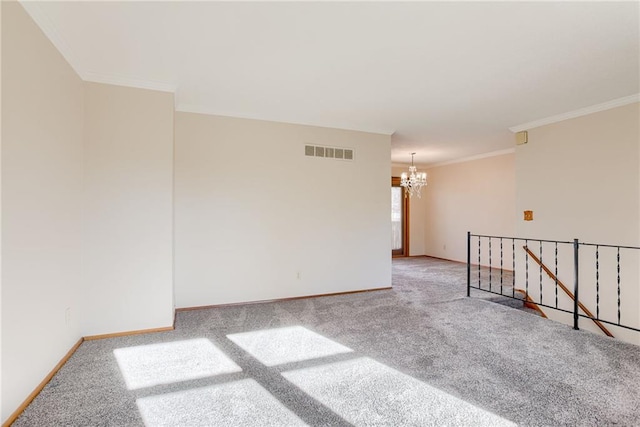 5032 NE 57th Ter, Kansas City, MO 64119 - carpeted spare room with a chandelier, baseboards, and ornamental molding
