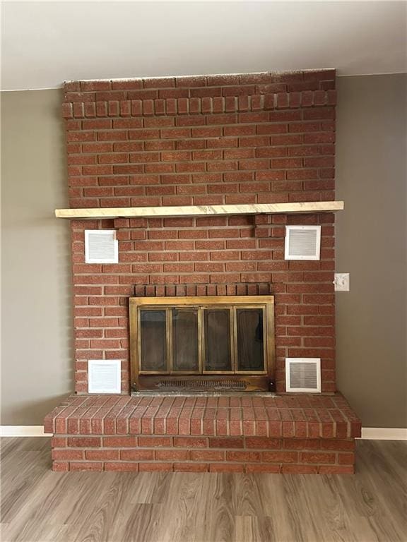 room details with a fireplace and wood-type flooring