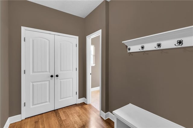 mudroom with wood-type flooring