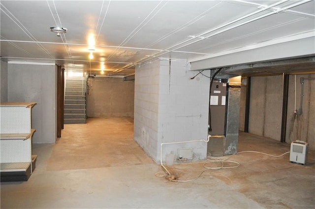 basement with heating unit