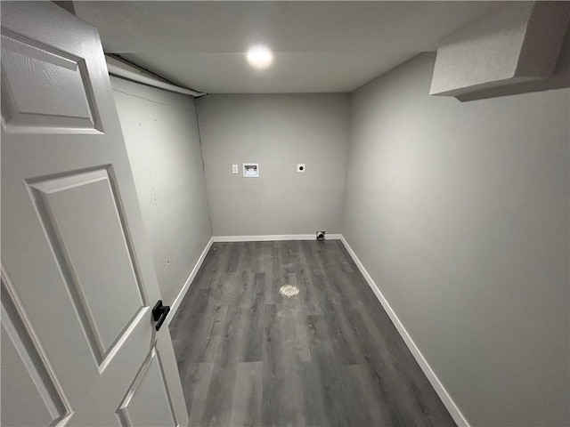 laundry room with washer hookup, wood-type flooring, and hookup for an electric dryer