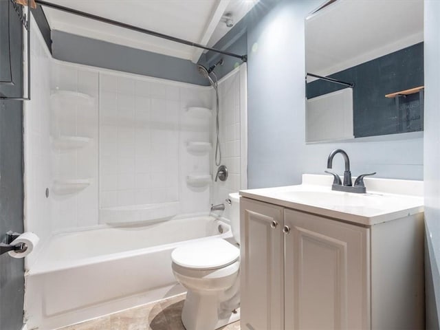 full bathroom with tile patterned flooring, vanity, shower / bath combination, and toilet