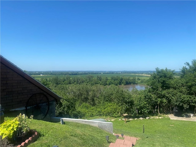 view of property's community featuring a water view and a yard