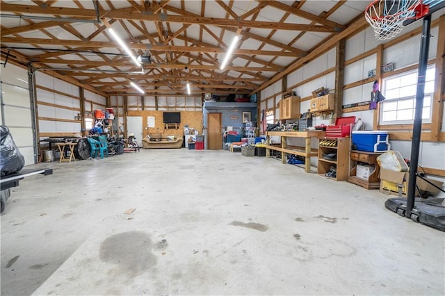 garage featuring a workshop area