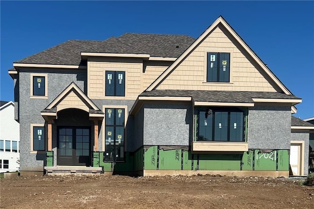 17021 King St, Overland Park, KS 66221 - view of front of house featuring french doors and roof with shingles