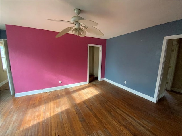 unfurnished bedroom with wood-type flooring and ceiling fan