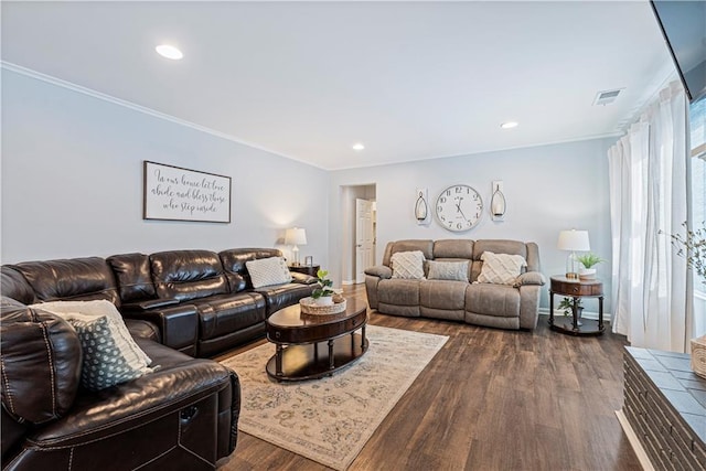 living room featuring dark hardwood / wood-style flooring