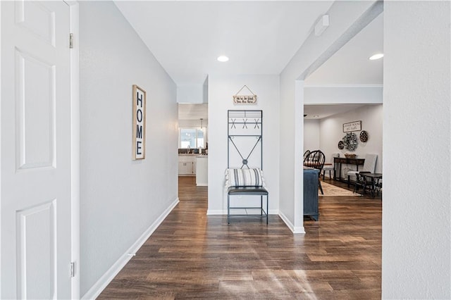 corridor featuring dark hardwood / wood-style flooring