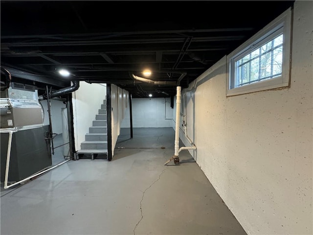 basement with heating unit