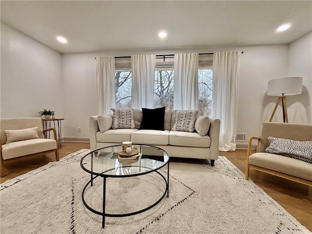 living room featuring dark hardwood / wood-style flooring