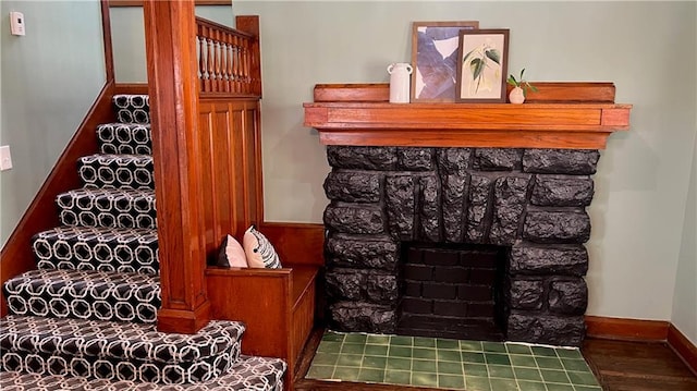 interior space featuring a fireplace and hardwood / wood-style flooring