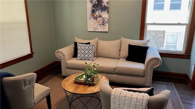 living room with hardwood / wood-style floors