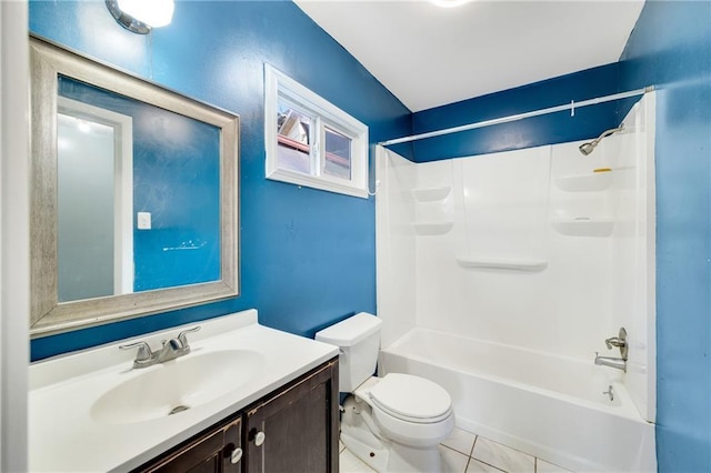 full bathroom featuring tile patterned flooring, vanity, toilet, and shower / bathing tub combination