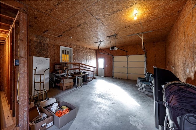 garage featuring white refrigerator