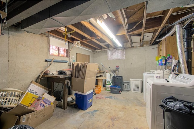 below grade area with washer and dryer