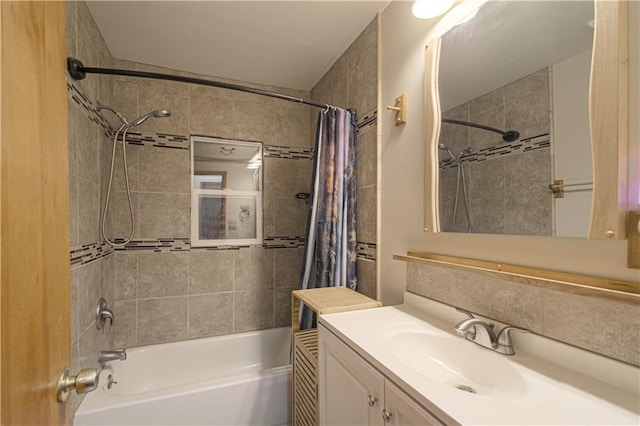 bathroom with vanity and shower / tub combo