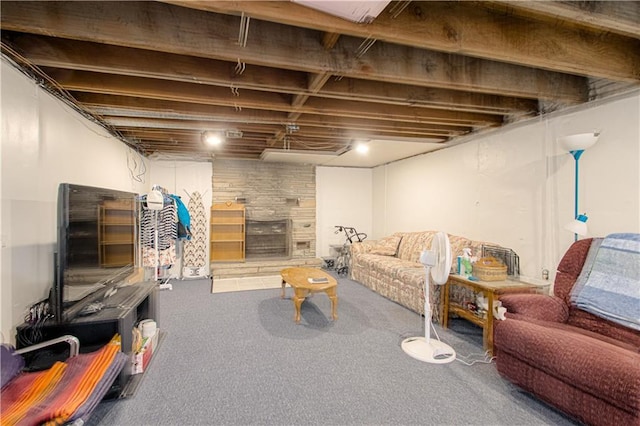 finished basement with carpet flooring