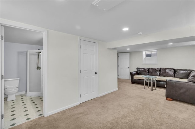 living room with light carpet